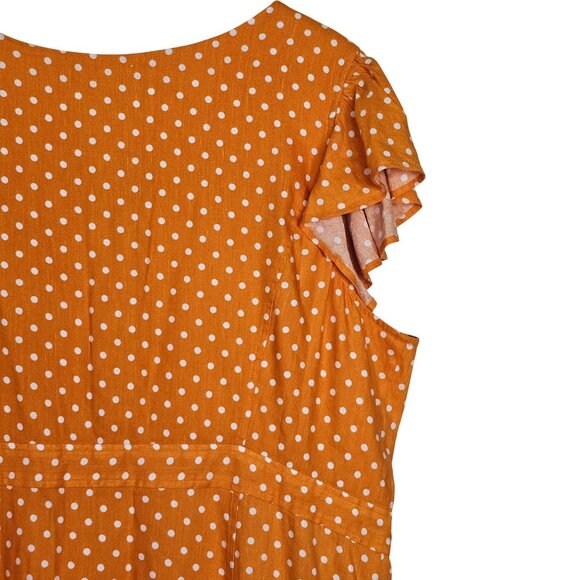 Rachel Parcell Orange Polka Dot V-Neck Linen-Blend Button-Down‎ Midi Dress XXL - Picture 7 of 12